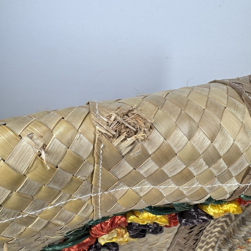 Vintage Woven Straw Raffia Purse Floral Embroidery Boho Tote Bag 13x10 READ - Picture 10 of 13
